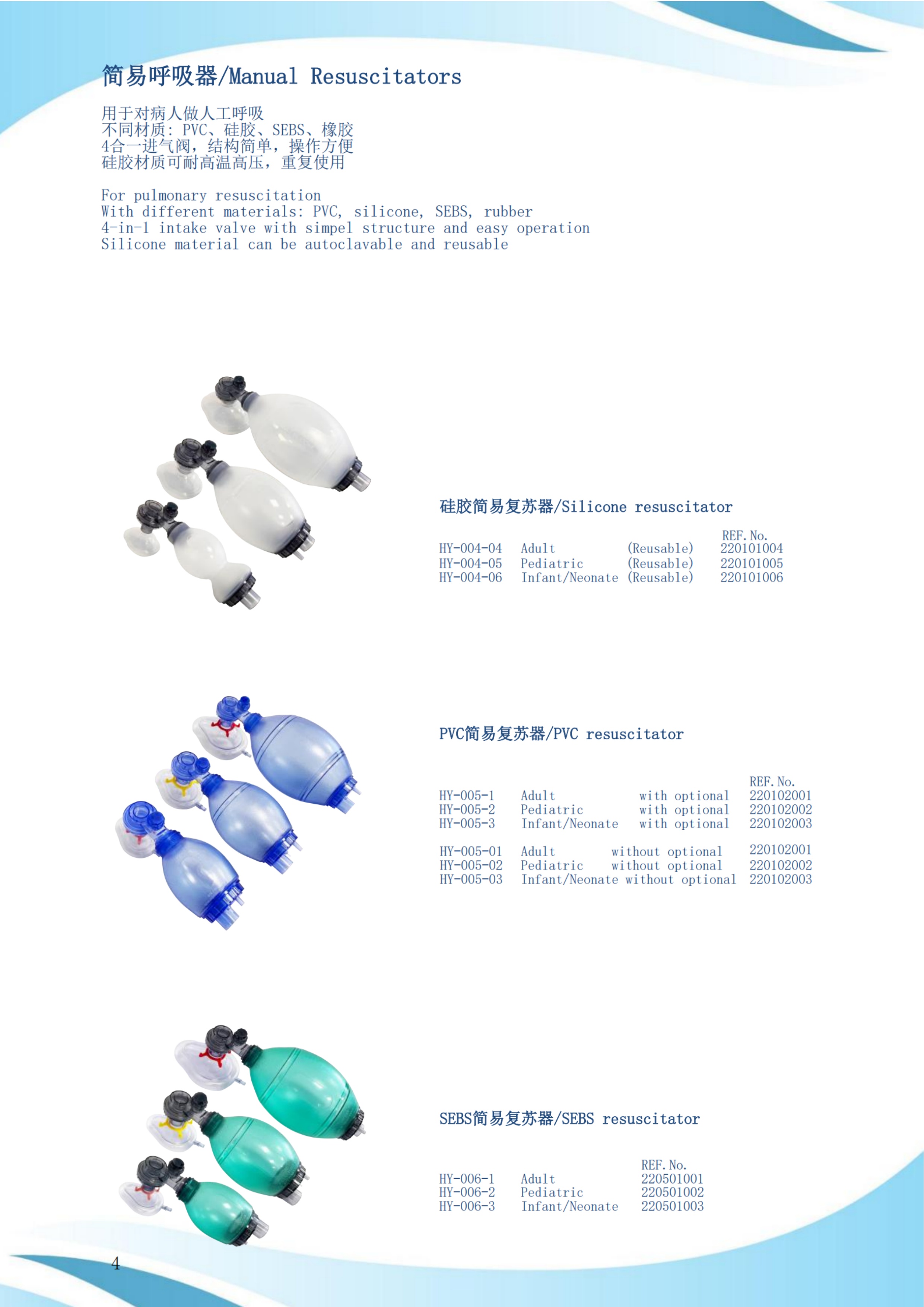 Manual resuscitators and respiratory supplies